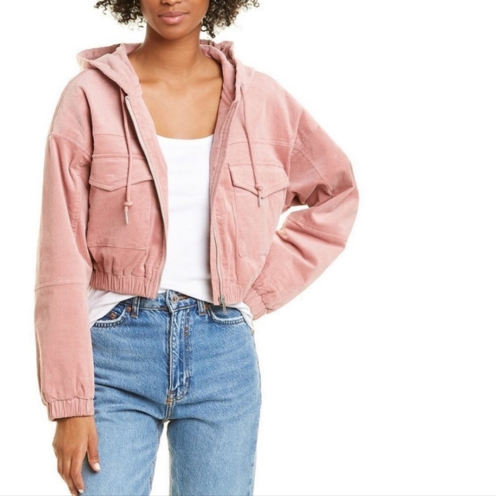 Avec Les Filles Cropped Corduroy Jacket Pink Hooded Jacket Women’s Medium